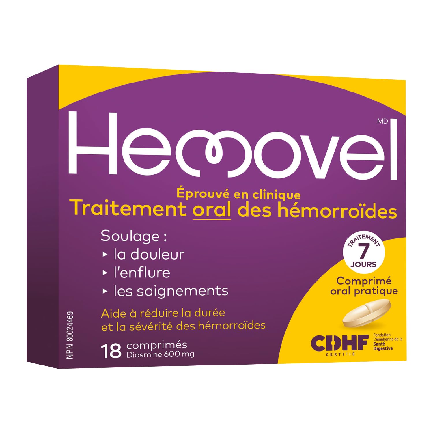 Hemovel Hemorrhoidal Oral Treatment - Clinically Proven, effective and convenient way to treat internal and external hemorrhoids and relieve pain, swelling and bleeding - 18 Tablets 🍁 All In One Marketplace Canada