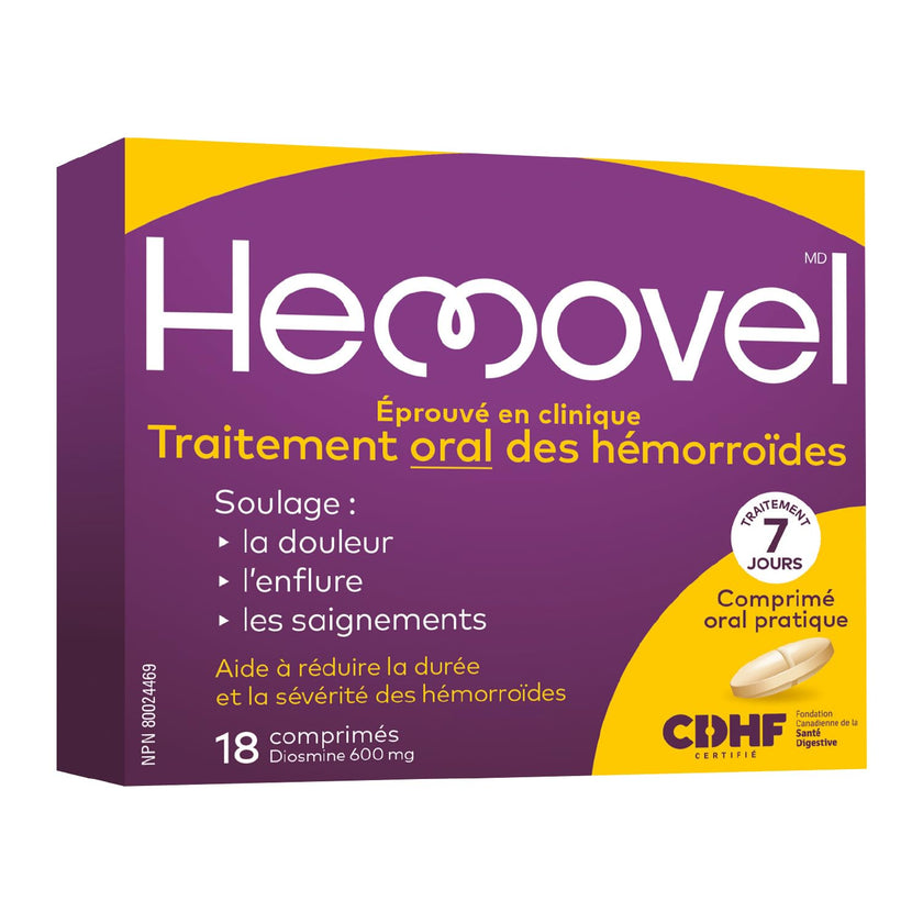 Hemovel Hemorrhoidal Oral Treatment - Clinically Proven, effective and convenient way to treat internal and external hemorrhoids and relieve pain, swelling and bleeding - 18 Tablets 🍁 All In One Marketplace Canada