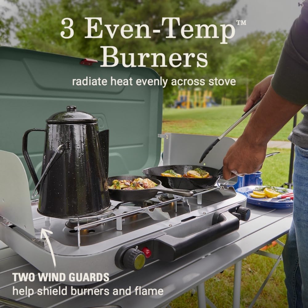 Coleman Cascade 328/Classic Camping Stove, 3/2 Burner Camp Stove, Portable Propane Stove with Adjustable Burners and Wind Guards for Beach Cookouts, Backyard BBQ, Tailgating, Festivals 🍁 All In One Marketplace Canada