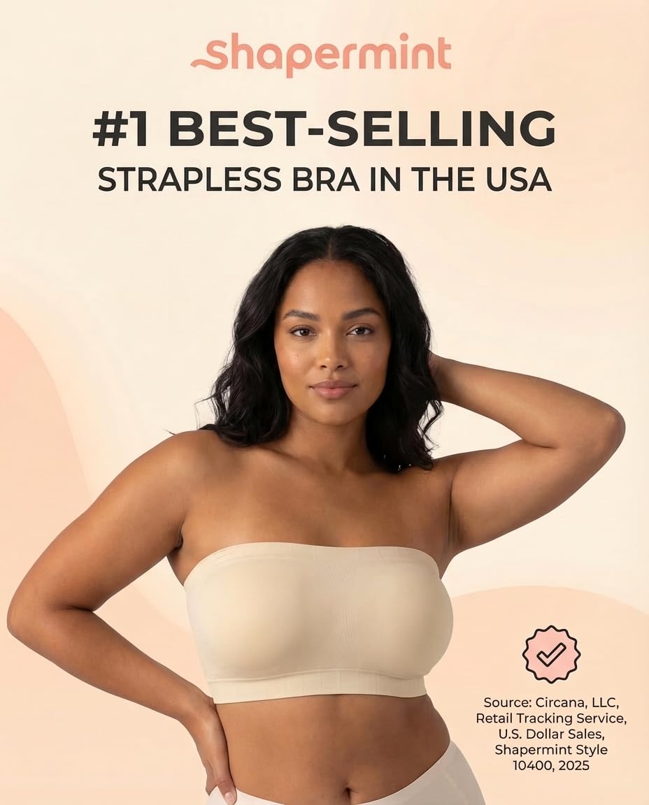SHAPERMINT Convertible Strapless Bras for Women - Compression Wireless Bandeau Bra Top Beige 🍁 All In One Marketplace Canada