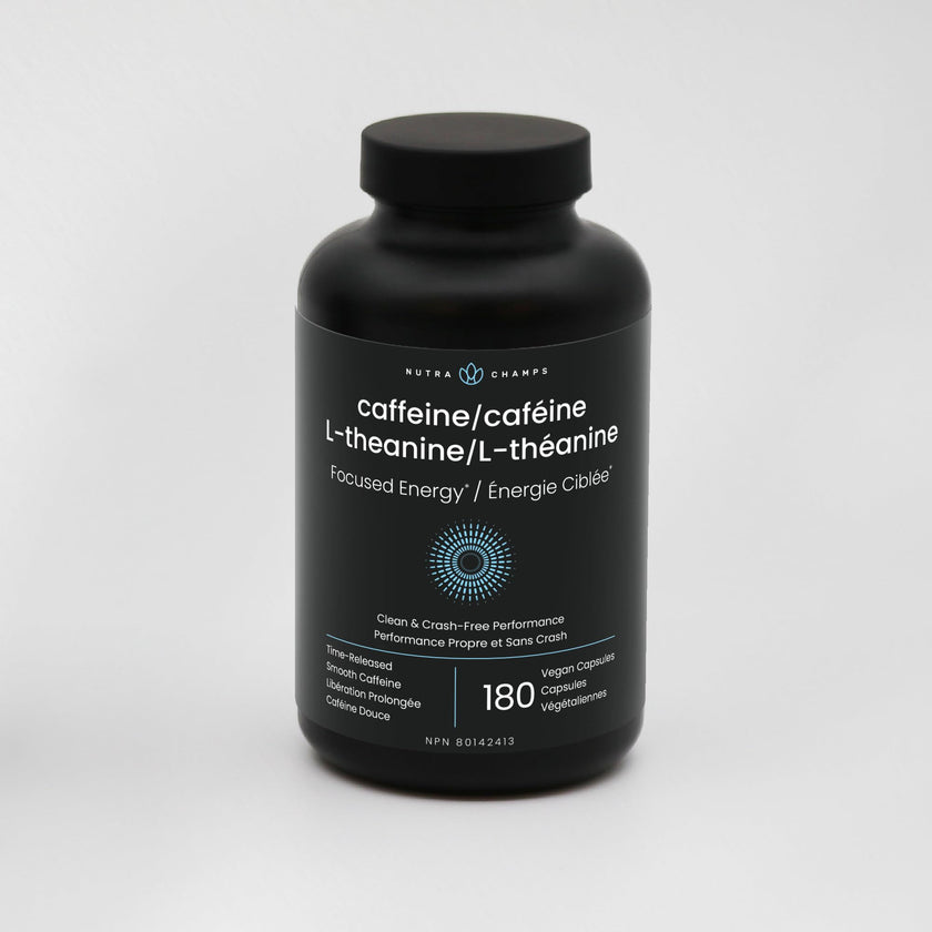 Caffeine Pills with L-Theanine - 180 Energy Pills for Women & Men - Clean & Long-Lasting Focused Energy - Sustained Release 100mg Caffeine + 200mg L Theanine - No Crash Capsules, Vegan Supplement 🍁 All In One Marketplace Canada