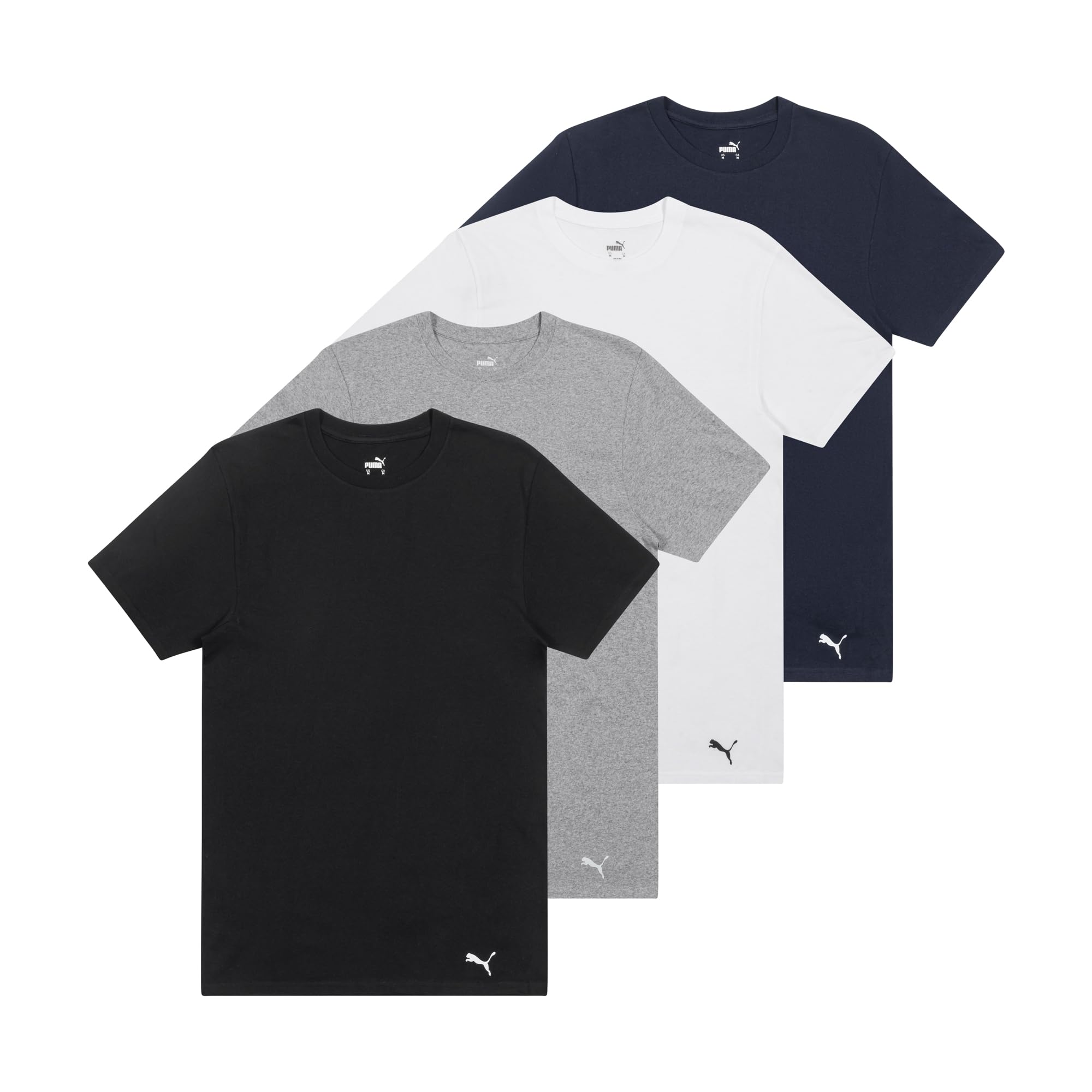PUMA Men's 4 Pack Cotton Crewneck Short Sleeve T-Shirt, Black/Grey/White/Navy, Large 🍁 All In One Marketplace Canada