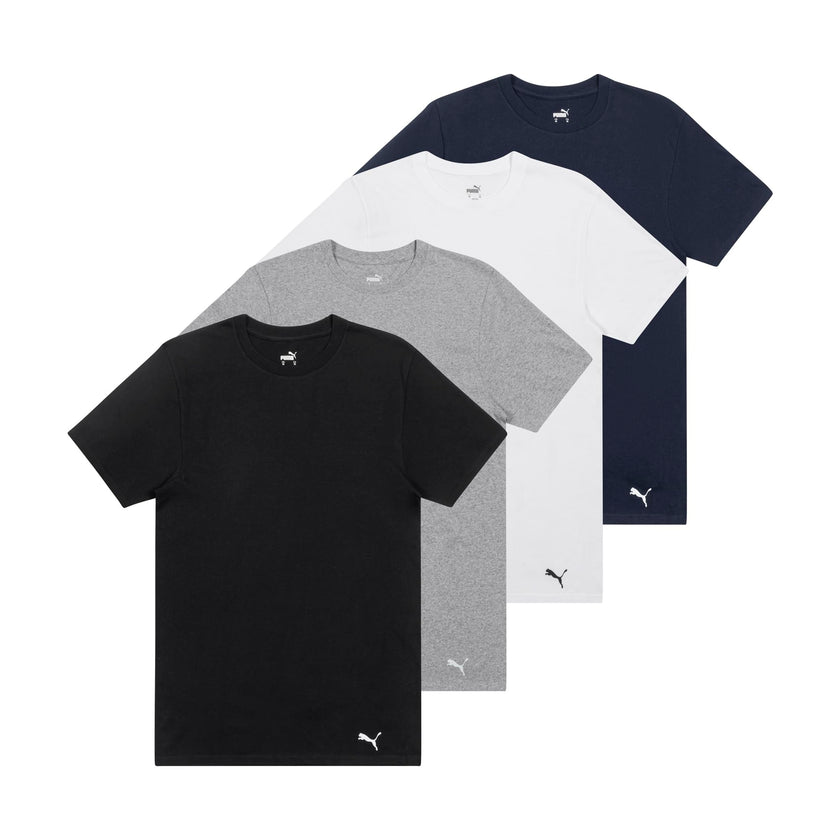 PUMA Men's 4 Pack Cotton Crewneck Short Sleeve T-Shirt, Black/Grey/White/Navy, Large 🍁 All In One Marketplace Canada