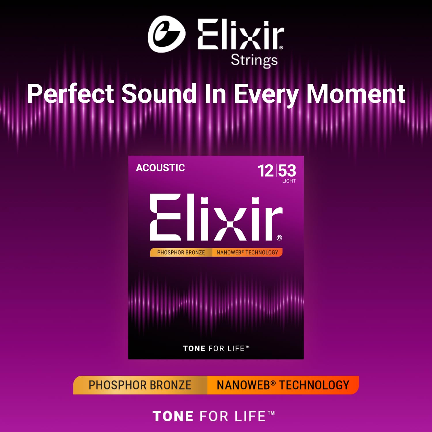 Elixir 16052 Phosphor Bronze Nanoweb Coating Acoustic Guitar Strings - Light 12-53 🍁 All In One Marketplace Canada