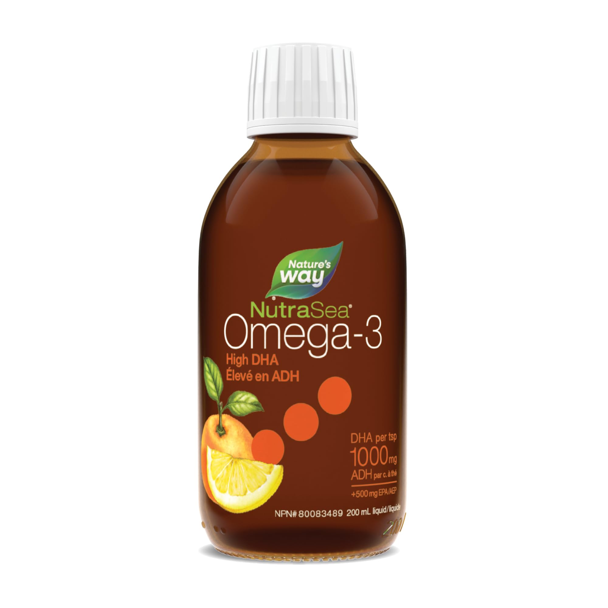 Nature's Way NutraSea High DHA Omega 3 Fish Oil Liquid Supplement for Adults and Kids Ages 14+ – Juicy Citrus Flavour, Non-GMO – Brain & Cognitive Support – 1500mg EPA & DHA, 200 mL 🍁 All In One Marketplace Canada