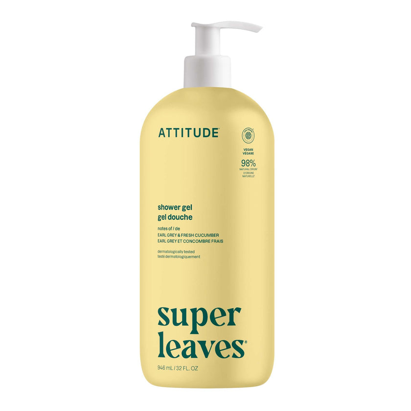 ATTITUDE Body Wash, Made in Canada, EWG Verified Shower Gel, Dermatologically Tested, Plant and Mineral-Based, Vegan Personal Care Products, Earl Grey & Fresh Cucumber Scent, 946 mL 🍁 All In One Marketplace Canada