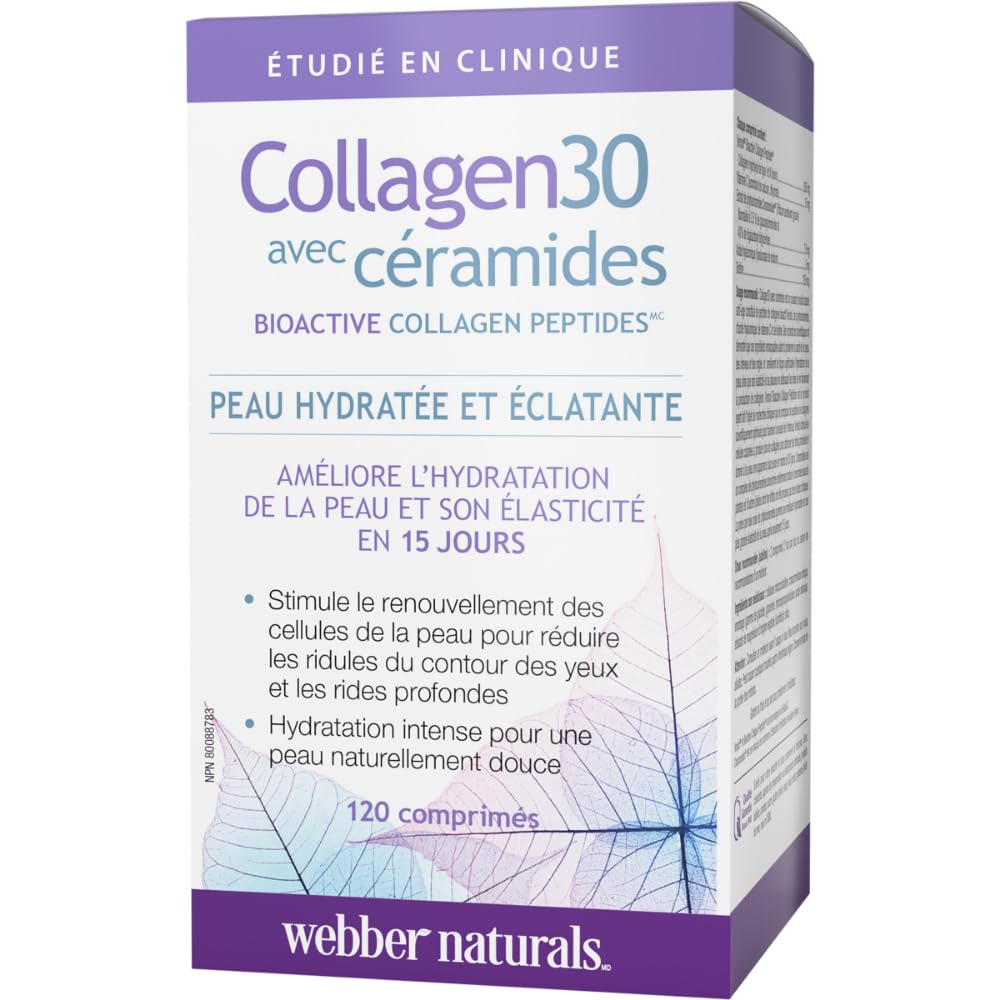 Webber Naturals Collagen30 with Ceramides, Bioactive Collagen Peptides, 120 Tablets, Hydrating Glow, Helps Improve Skin Hydration, Elasticity & Smoothness 🍁 All In One Marketplace Canada