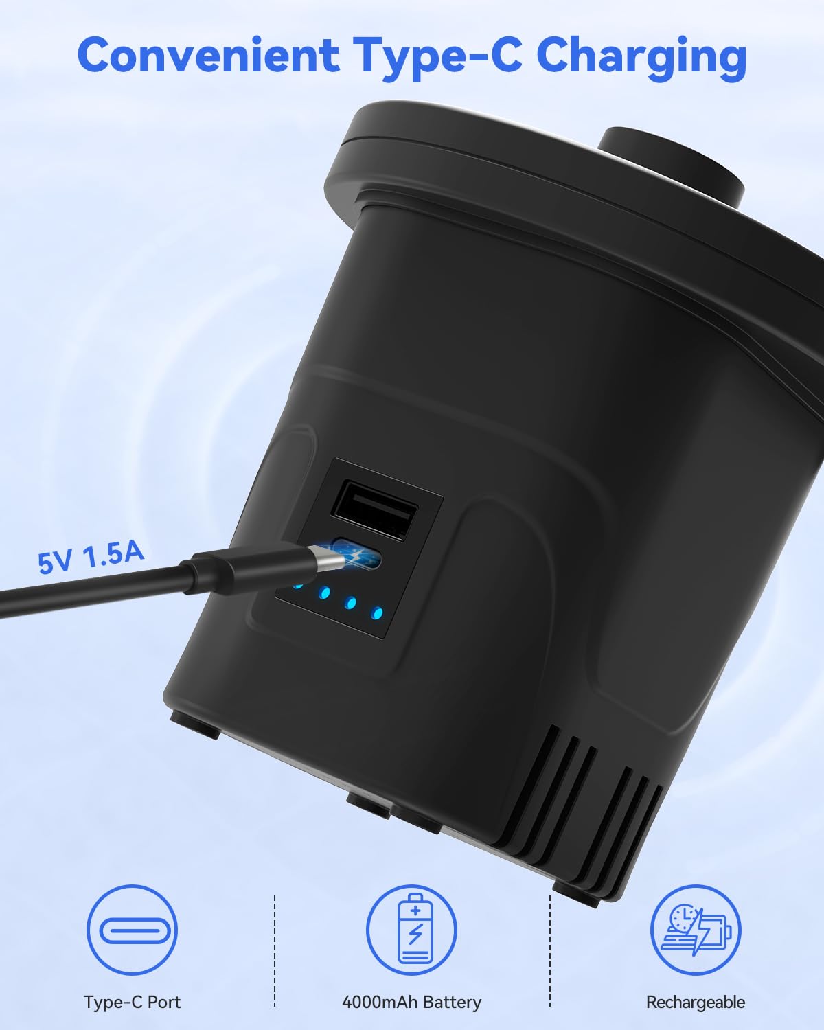 Air Mattress Pump, Dr.meter 4000mAh Rechargeable Battery Air Pump for Inflatable, Portable Quick-Fill Inflator Deflator for Outdoor Camping Inflatable Pool Float Boat Raft Yoga Ball Swim Ring Airbed 🍁 All In One Marketplace Canada