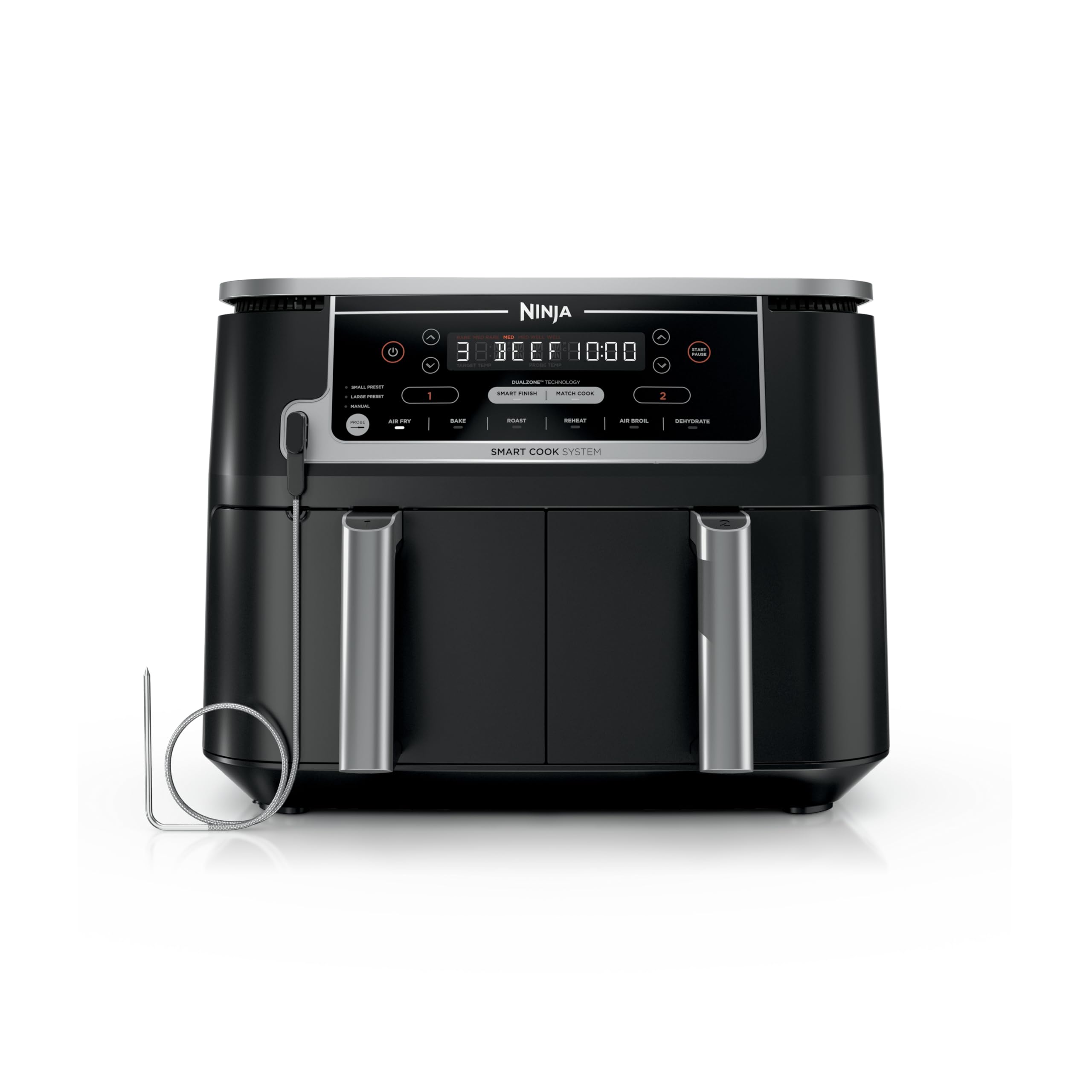 Ninja Foodi 10 QT 6-in-1 DualZone Smart XL Air Fryer, 2 Independent 5QT Baskets, Smart Cook Thermometer, Match Cook, Smart Finish, Air Fry, Roast, Bake, Dehydrate, Reheat, Grey, DZ550 🍁 All In One Marketplace Canada