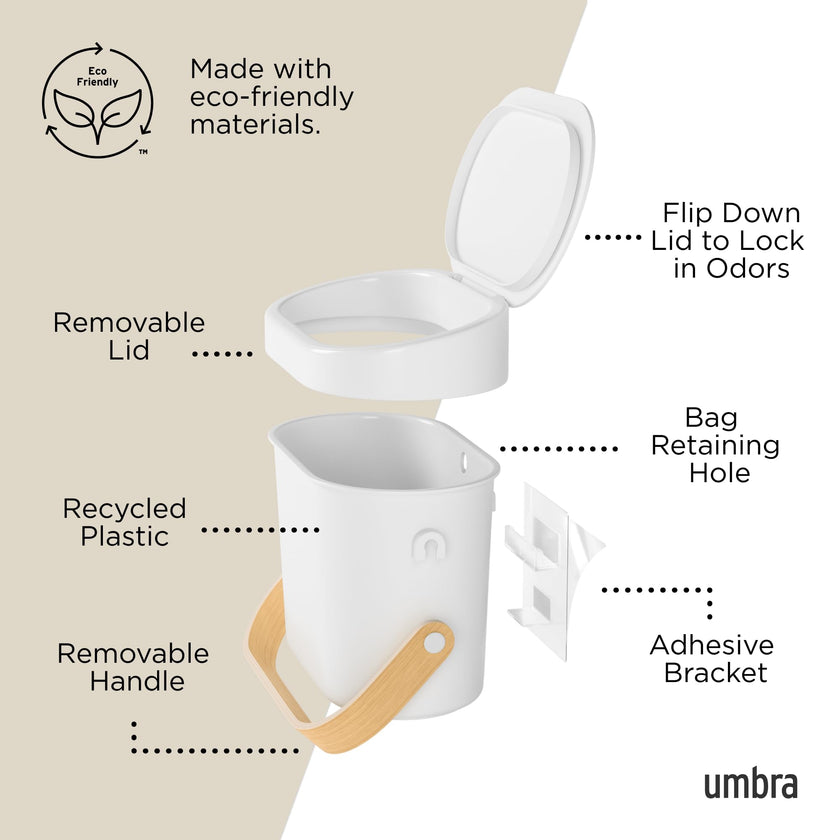 Umbra Bellwood Kitchen Compost Bin – White/Natural, Countertop or Cabinet Mounted, 4L Compost Container with Hidden Bag Retainer, BPA-Free & Dishwasher Safe| Bellwood Collection 🍁 All In One Marketplace Canada