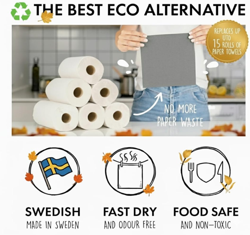 SUPERSCANDI 10 Pack Swedish Dish Cloths for Kitchen - 100% Biodegradable & Compostable | Washable Kitchen Cloths, Food-Safe & Without Plastic - Reusable Paper Towel for Any Surface | Grey 🍁 All In One Marketplace Canada
