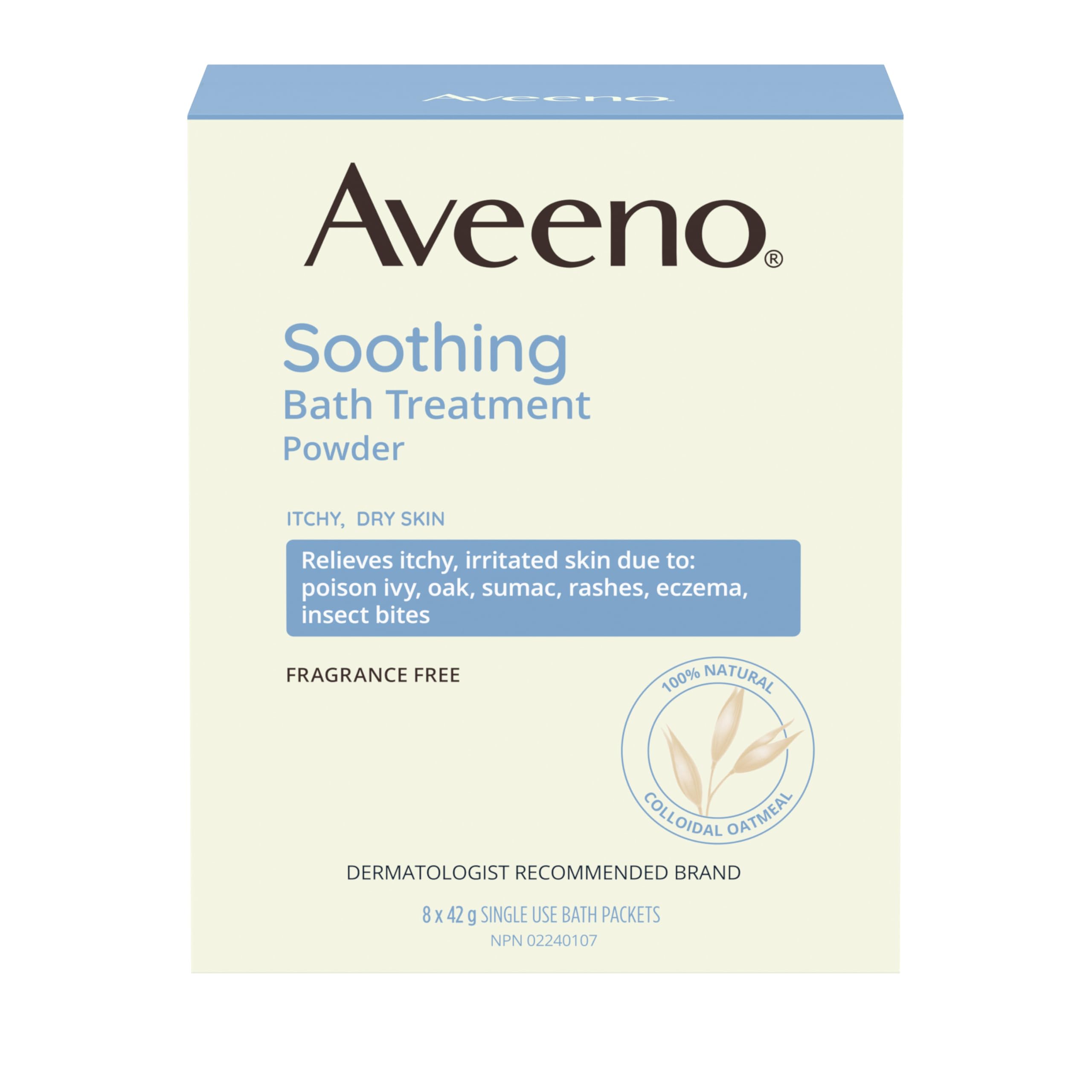 Aveeno Soothing Bath Treatment, Eczema, Dry Skin Relief, Colloidal Oatmeal Bath, Cleanser, Fragrance Free, 8-pack, 42 gram 🍁 All In One Marketplace Canada