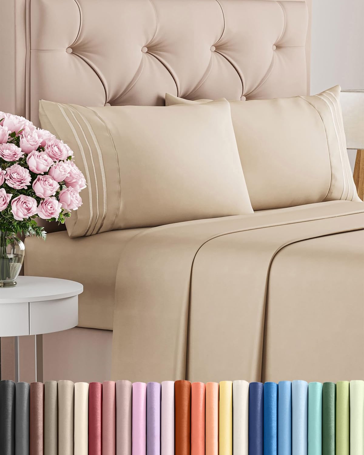 Queen Size 4 Piece Sheet Set - Comfy Breathable & Cooling Sheets - Hotel Luxury Bed Sheets for Women & Men - Deep Pockets, Easy-Fit, Extra Soft & Wrinkle Free Sheets - Cream Oeko-Tex Bed Sheet Set 🍁 All In One Marketplace Canada