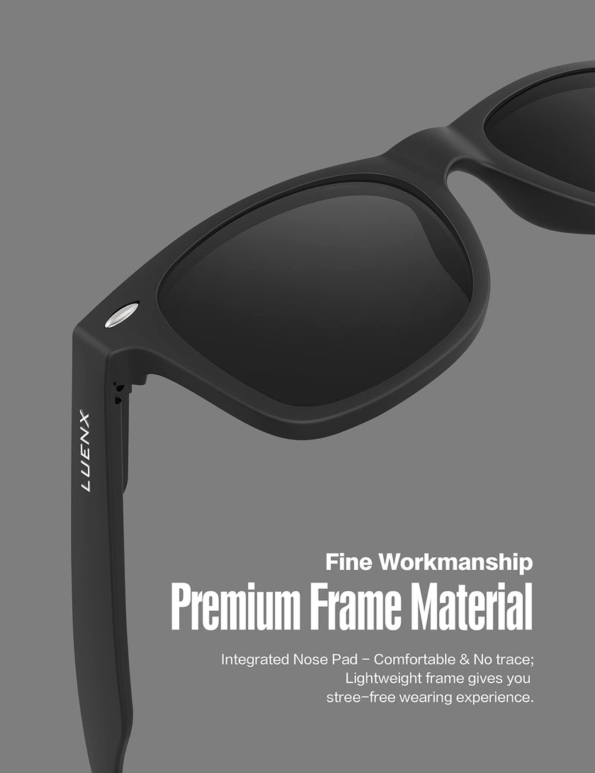 LUENX Polarized Sunglasses for Men Women UV400 Protection Non-mirrored Black Lens Matte Black Square Frame 54MM 🍁 All In One Marketplace Canada