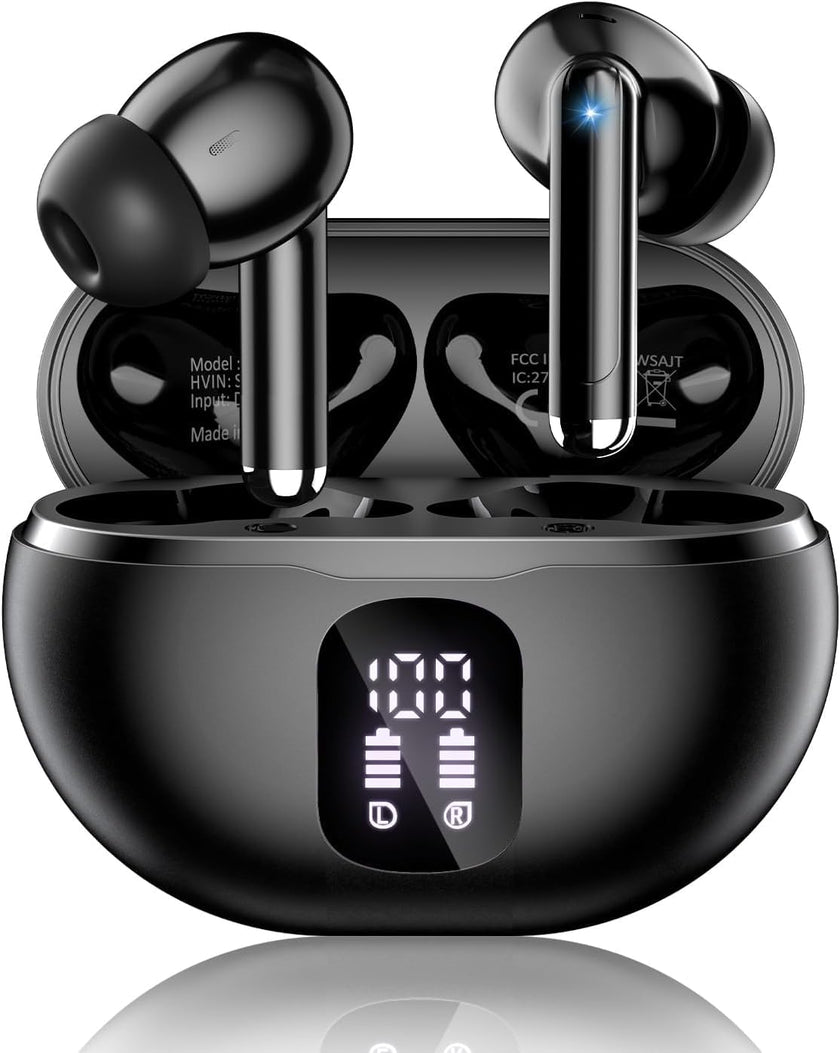 Wireless Earbuds, Bluetooth 5.4 Headphones with 50H Playback, Deep Bass Stereo Ear Buds Clear Calls with LED Power Display, Wireless Headphones with Noise Cancelling Mic for Phone/Laptop, Carbon black 🍁 All In One Marketplace Canada