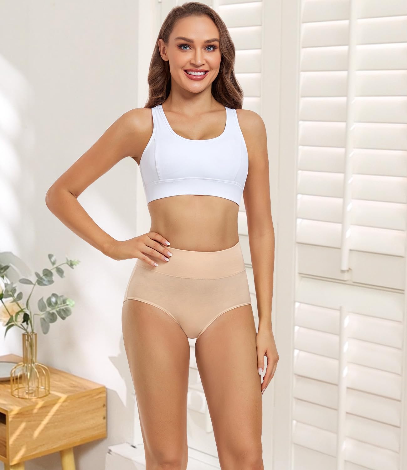 wirarpa Women's High Waisted Cotton Briefs Ladies Underwear Comfortable Panties 5 Pack Beige Medium 🍁 All In One Marketplace Canada