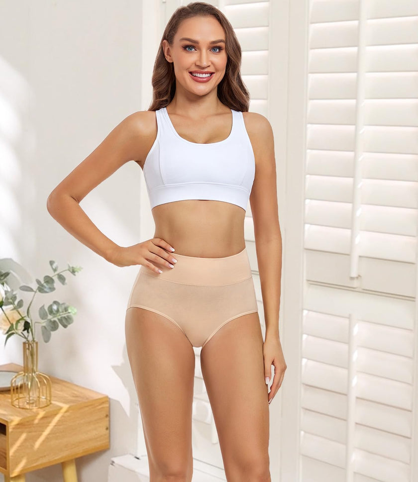 wirarpa Women's High Waisted Cotton Briefs Ladies Underwear Comfortable Panties 5 Pack Beige Large 🍁 All In One Marketplace Canada