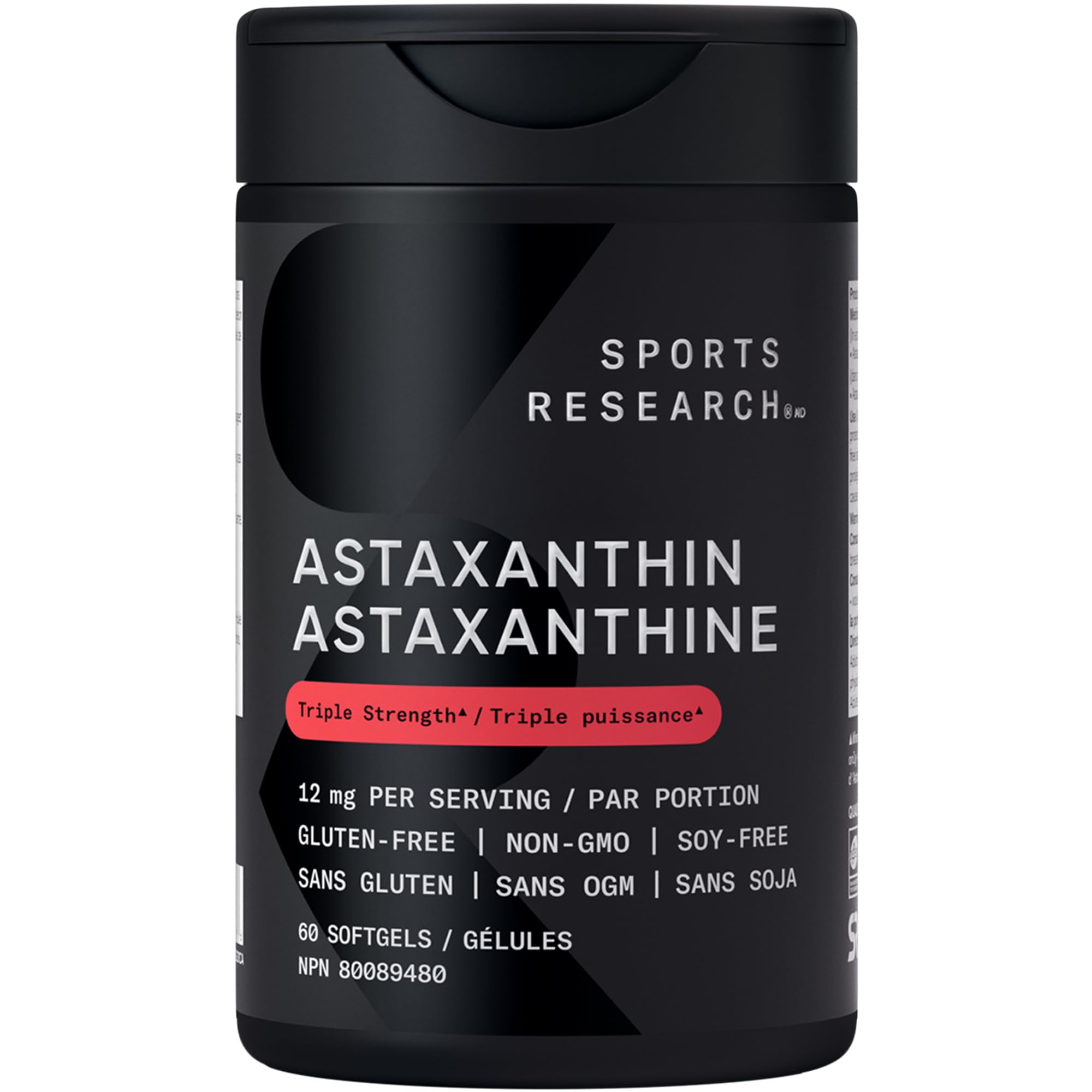 Sports Research® Triple Strength Astaxanthin Supplement from Algae w/Organic Coconut Oil - Natural Support for Skin & Eye Health - Non-GMO & Gluten Free - 12mg, 60 Softgels - 2 Month Supply 🍁 All In One Marketplace Canada