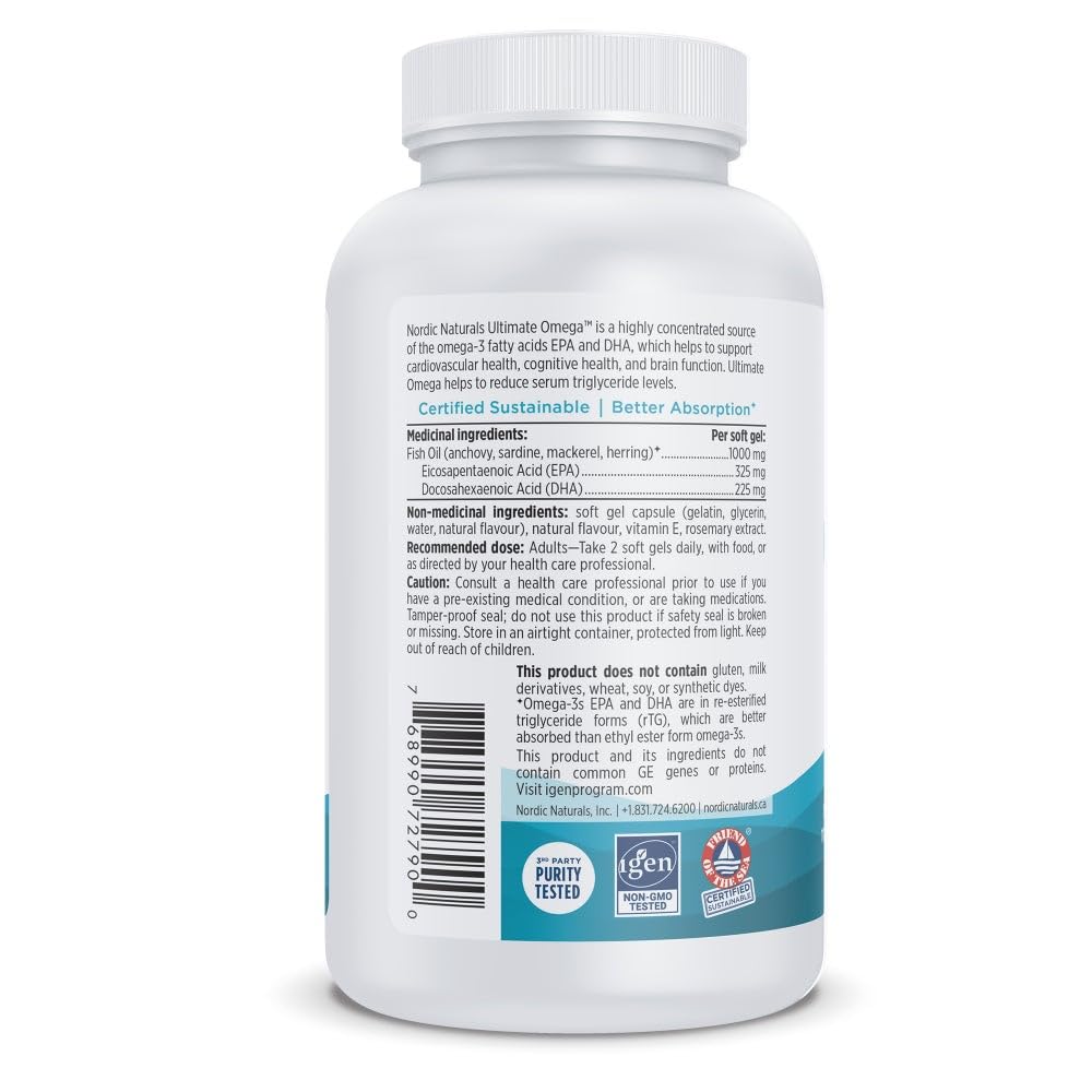 Nordic Naturals Ultimate Omega SoftGels - Omega-3 Supplement, Concentrated Fish Oil With More DHA and EPA, Supports Heart Health, Brain Development and Overall Wellness, Lemon, 120 Count 🍁 All In One Marketplace Canada