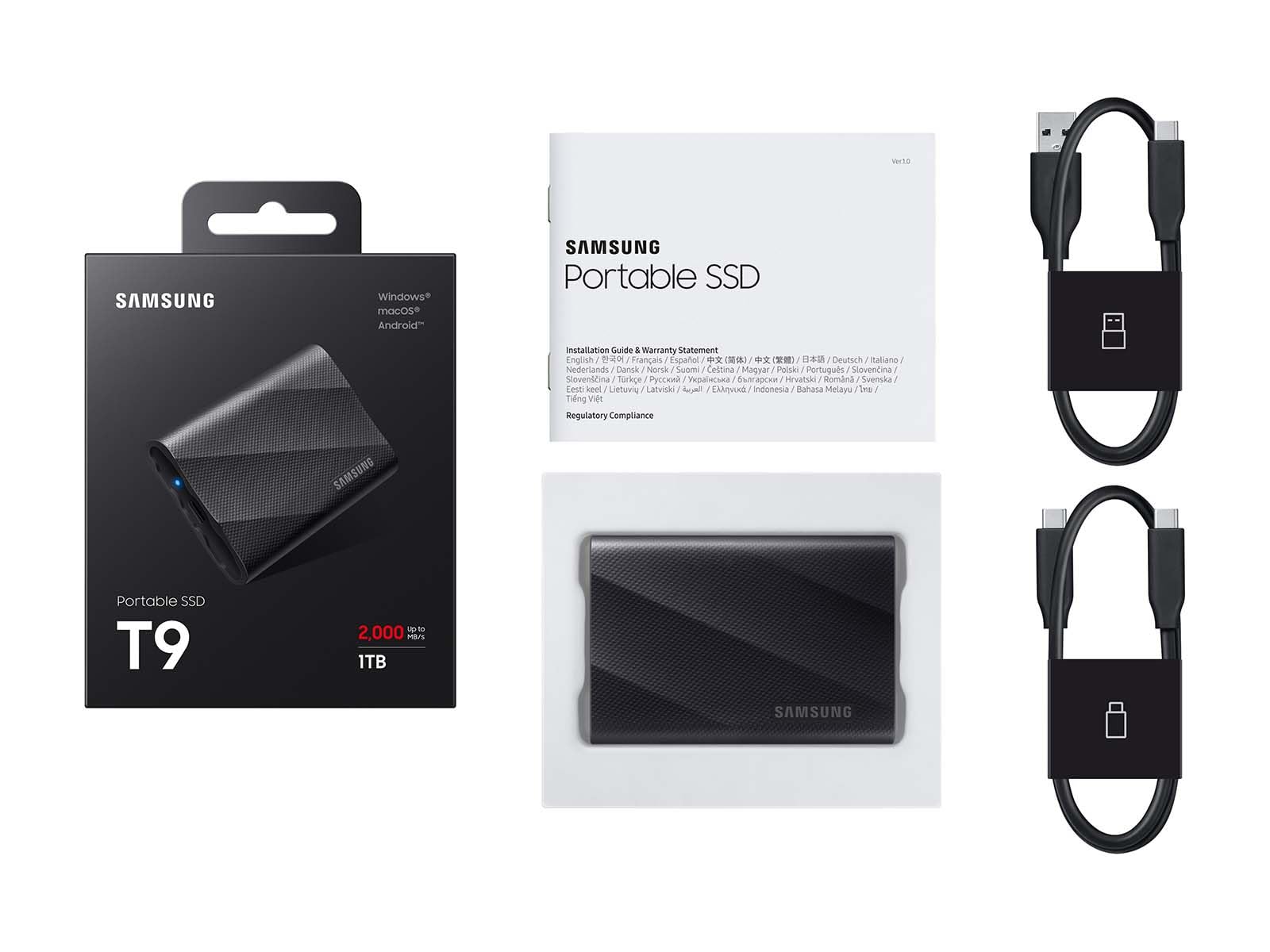 SAMSUNG T9 1TB Portable SSD, USB 3.2 Gen. 2x2, Black, Upto 2000MB/s Read Speed - MU-PG1T0B/AM [Canada Version] 🍁 All In One Marketplace Canada