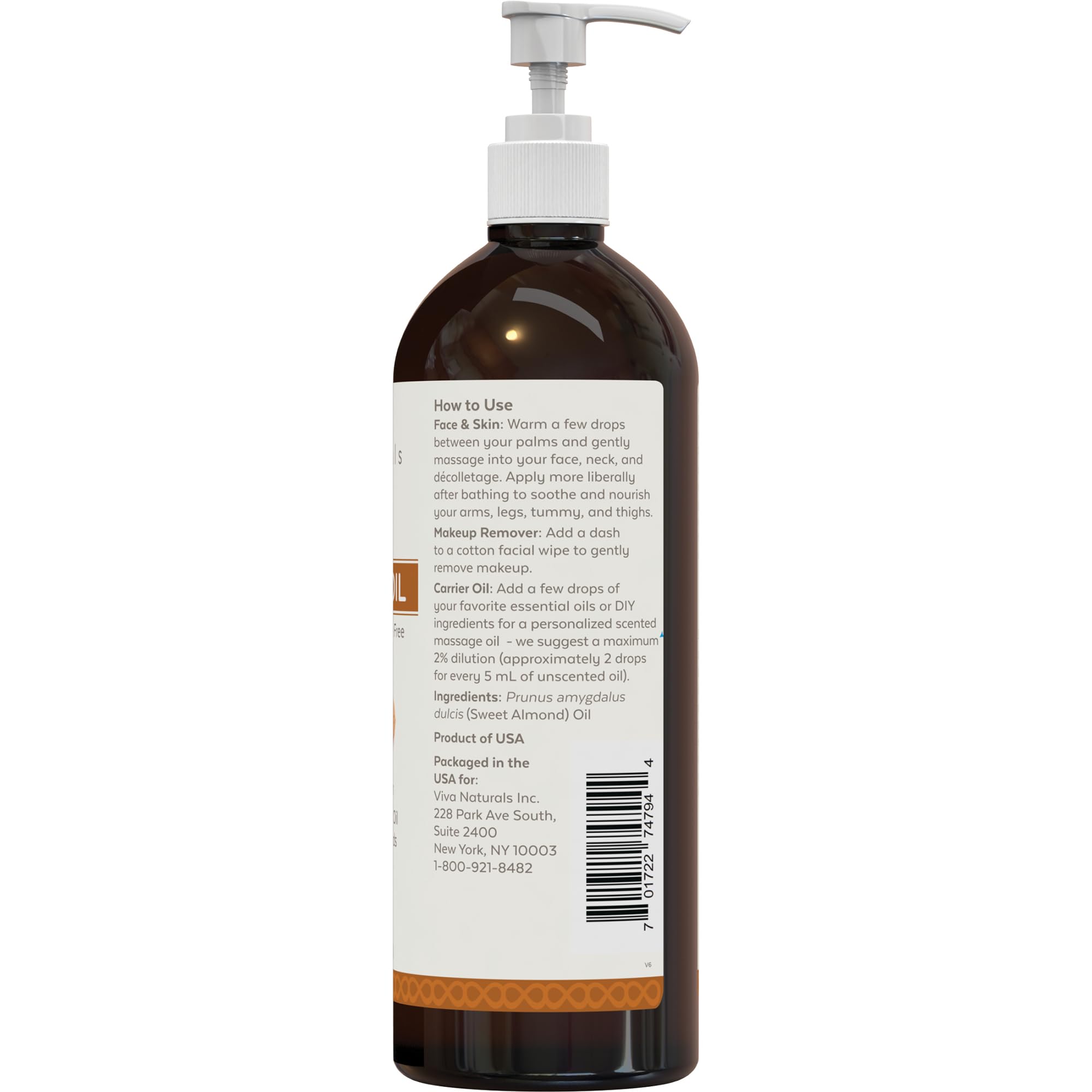 Viva Naturals Sweet Almond Oil – Almond Oil for Skin, Hair & Face, Body Oil After Shower, Body Oil for Dry Skin, Carrier Oil for Essential Oils & Almond Hair Oil, 16 fl oz 🍁 All In One Marketplace Canada