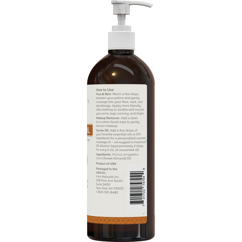 Viva Naturals Sweet Almond Oil – Almond Oil for Skin, Hair & Face, Body Oil After Shower, Body Oil for Dry Skin, Carrier Oil for Essential Oils & Almond Hair Oil, 16 fl oz 🍁 All In One Marketplace Canada