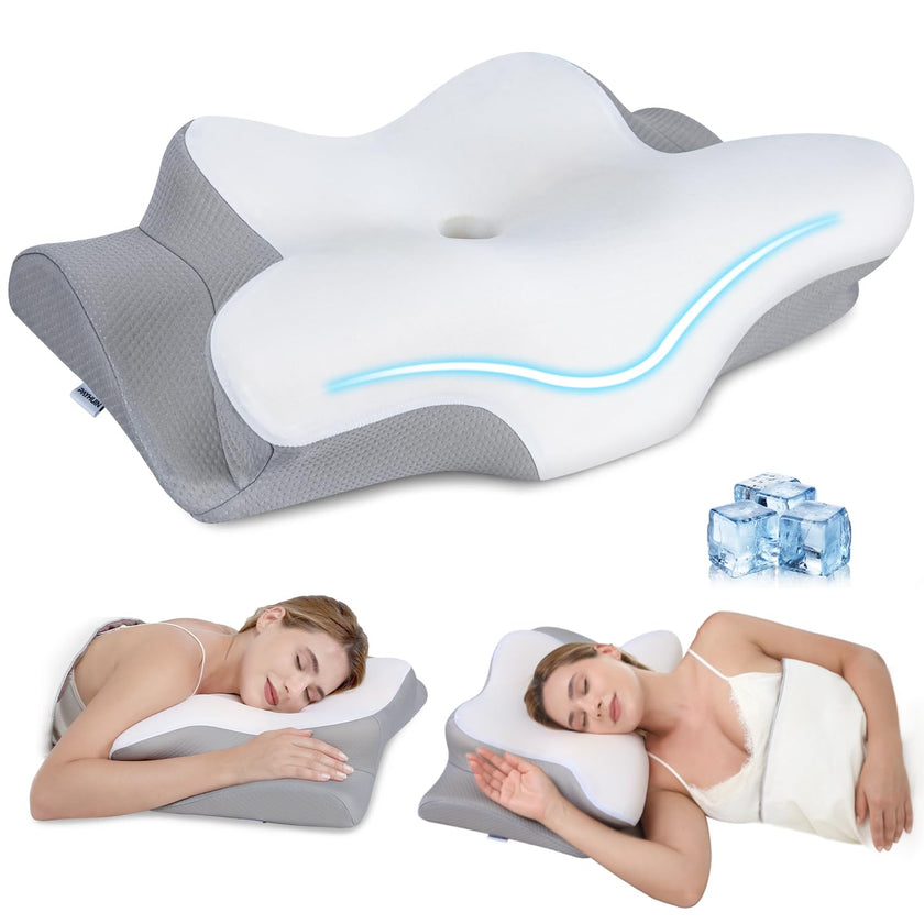 Missleep Cervical Neck Pillow,Memory Foam Pillows for Relieving Neck and Shoulder Pain, Neck Support Pillow for Side Sleepers, 2 Heights Ergonomic Pillow with Breathable Ice Silk Cover White 🍁 All In One Marketplace Canada