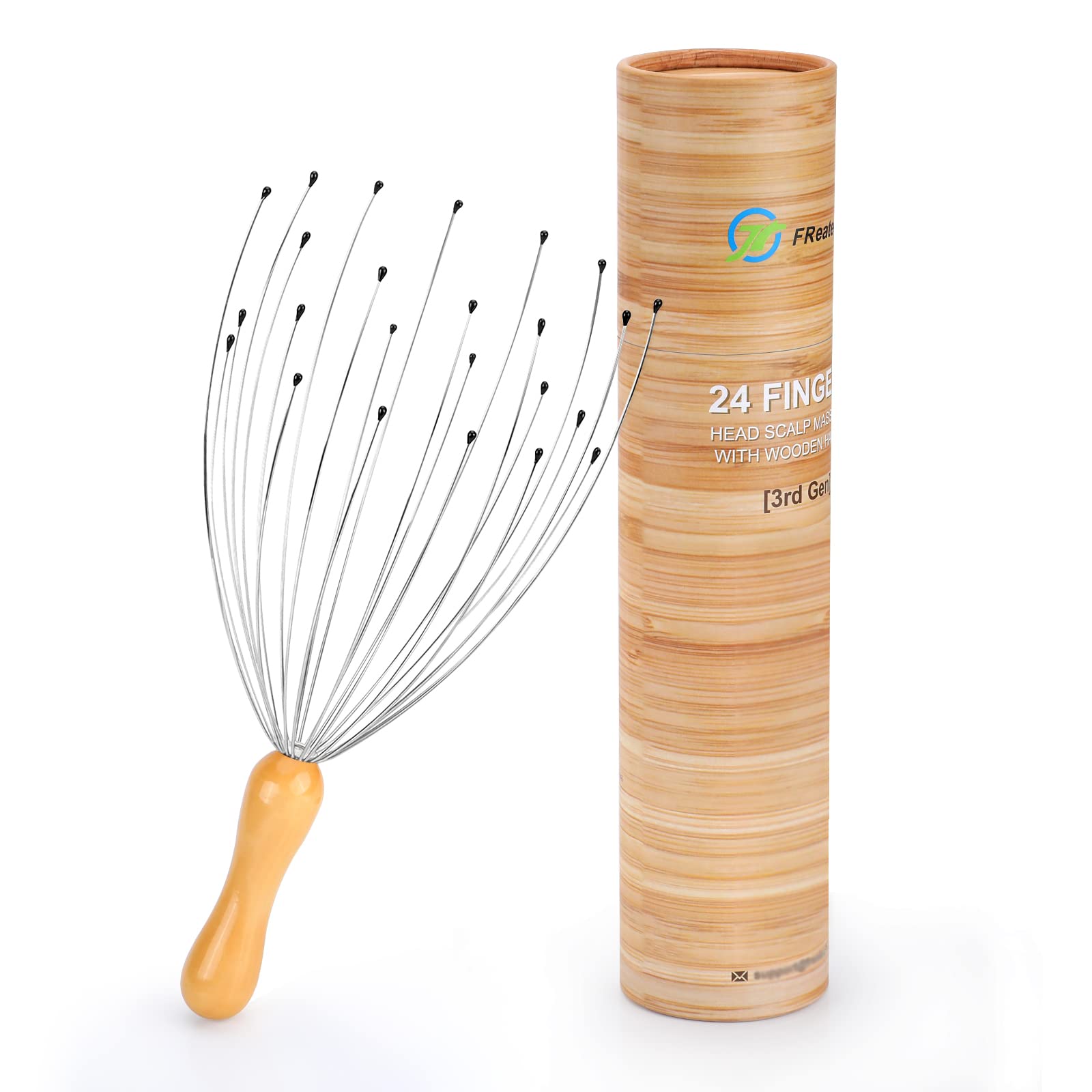 FREATECH 24 Fingers Head Massager Scalp Scratcher with Ergonomic Wooden Handle for Deep Relaxation and Stress Relief, Easy to Hold and Control, Perfect Body Relaxing Massage Tool 🍁 All In One Marketplace Canada