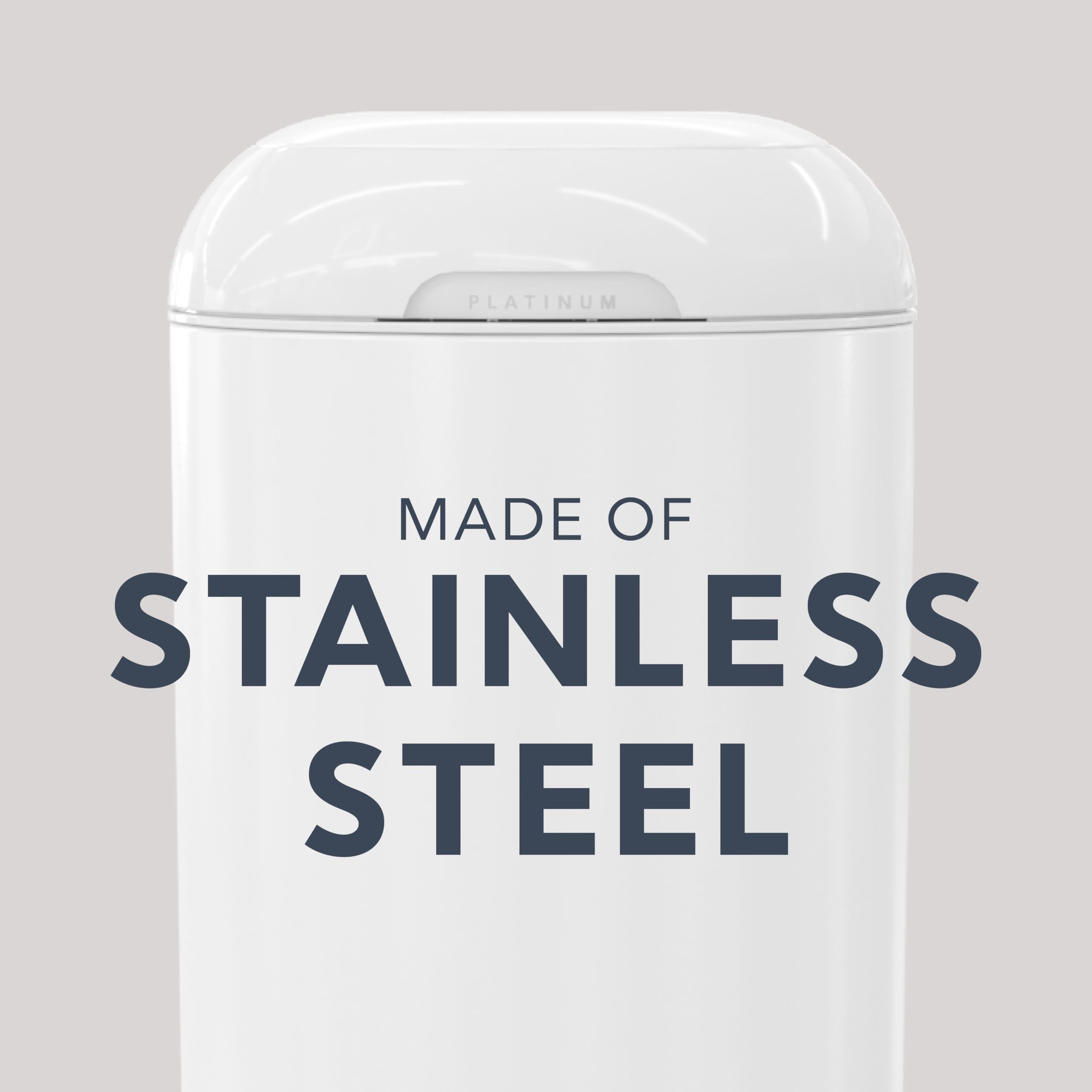 Diaper Genie Platinum Diaper Pail, White - Made in Durable Stainless Steel and Includes 1 Easy Roll Refill with 18 Bags 🍁 All In One Marketplace Canada