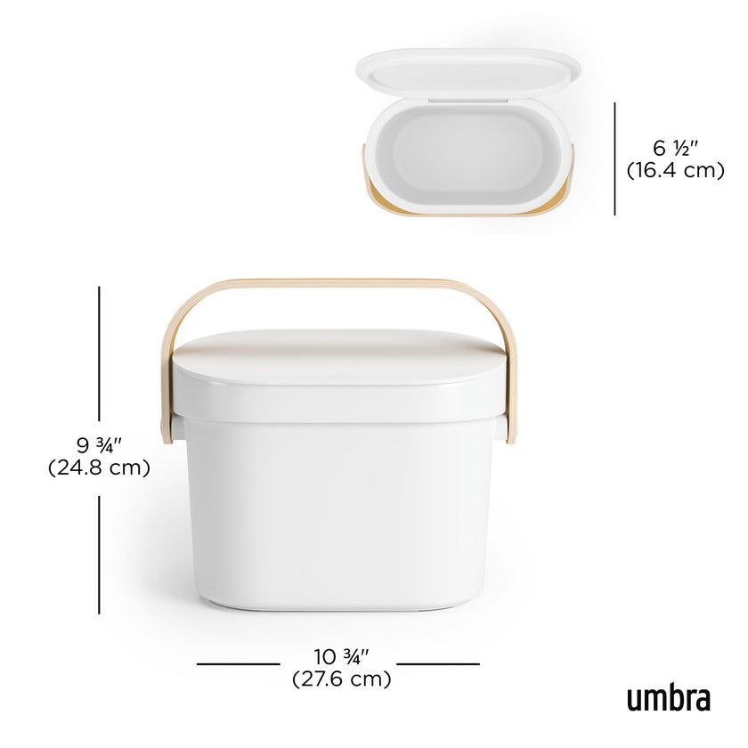 Umbra Bellwood Kitchen Compost Bin – White/Natural, Countertop or Cabinet Mounted, 4L Compost Container with Hidden Bag Retainer, BPA-Free & Dishwasher Safe| Bellwood Collection 🍁 All In One Marketplace Canada
