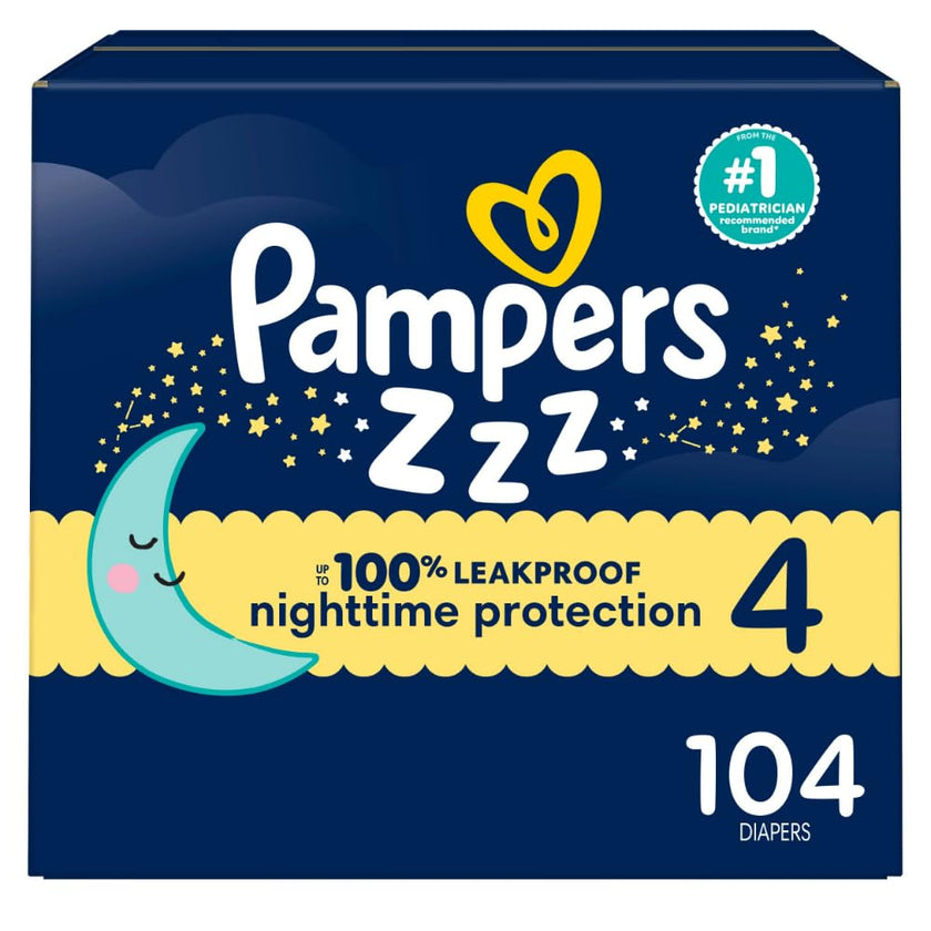 Pampers ZZZ Overnight Diapers, Size 4, Nighttime Protection Disposable Baby Diaper, 1 Pack (Count of 104), 🍁 All In One Marketplace Canada