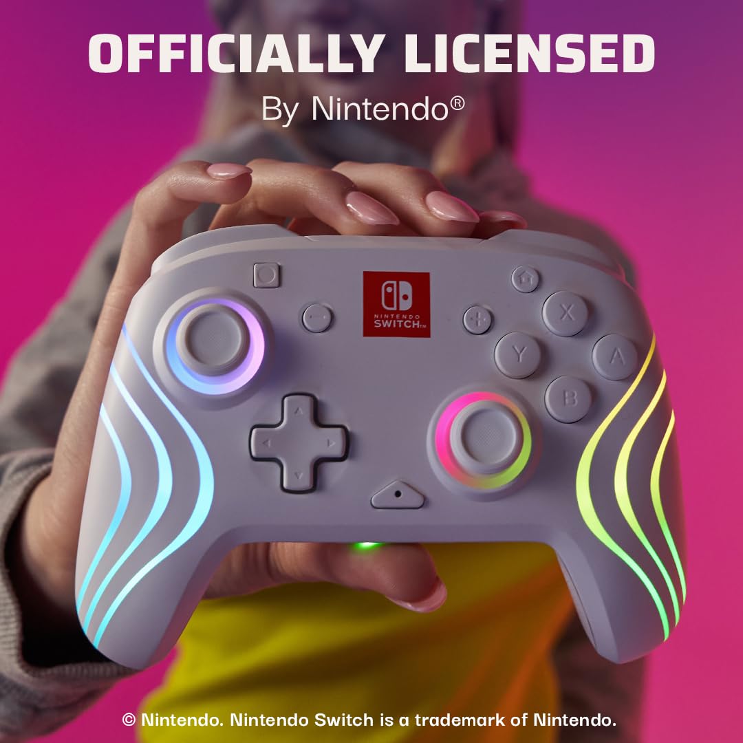 PDP Afterglow Wave Wireless RGB Gaming Controller - Nintendo Switch/Switch Lite/Switch - OLED Model, Nintendo Switch 2, LED Lighting, Rechargeable Battery - White 🍁 All In One Marketplace Canada