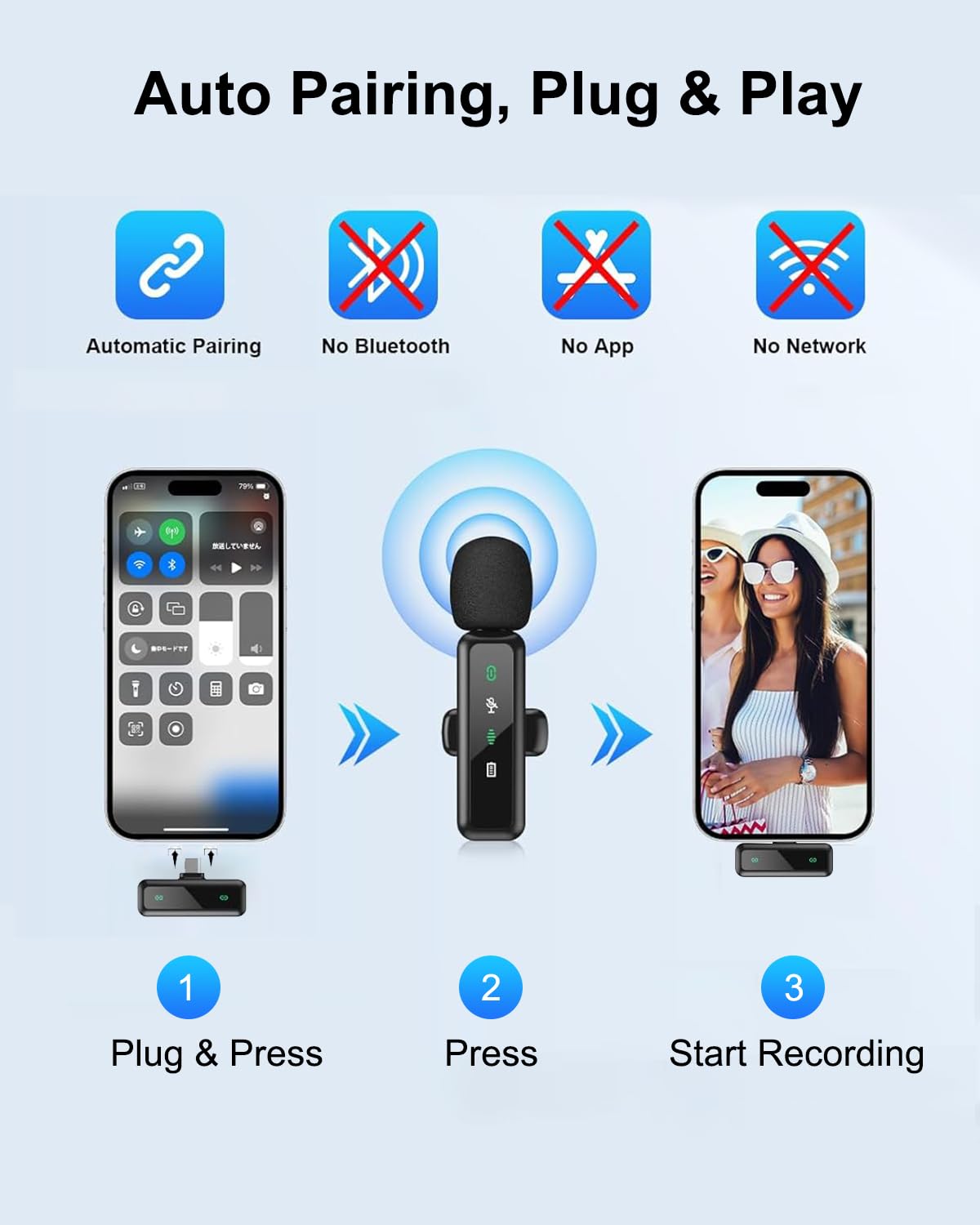 Wireless Lavalier Microphone for iPhone 15/16-2 Pack USB-C Mini Mic for iPhone, Android, iPad with Noise Cancelling & LED Display, Crystal Clear Recording for TikTok, YouTube, Podcast, Vlogging 🍁 All In One Marketplace Canada