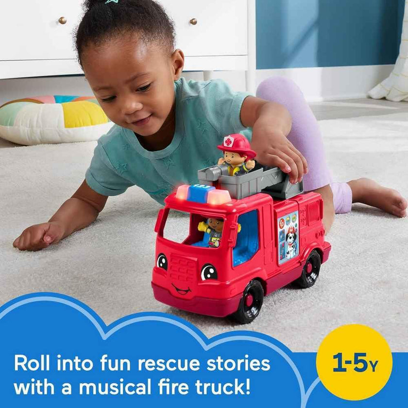 Fisher-Price Little People Toddler Toy Fire Truck Musical Push-Along Vehicle with 2 Figures for Pretend Play Ages 1+ Years 🍁 All In One Marketplace Canada