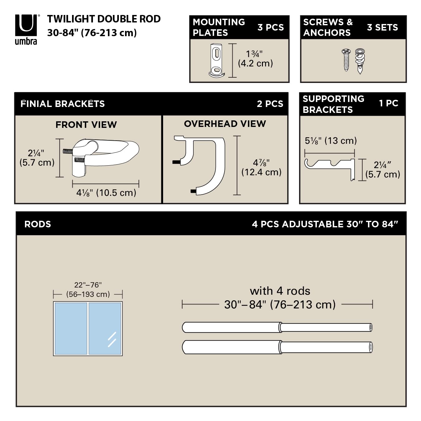 Umbra Twilight Double Curtain Rod Set – Wrap Around Design Ideal for Blackout or Room Darkening Panels, 30 to 84 Inches, Black 🍁 All In One Marketplace Canada
