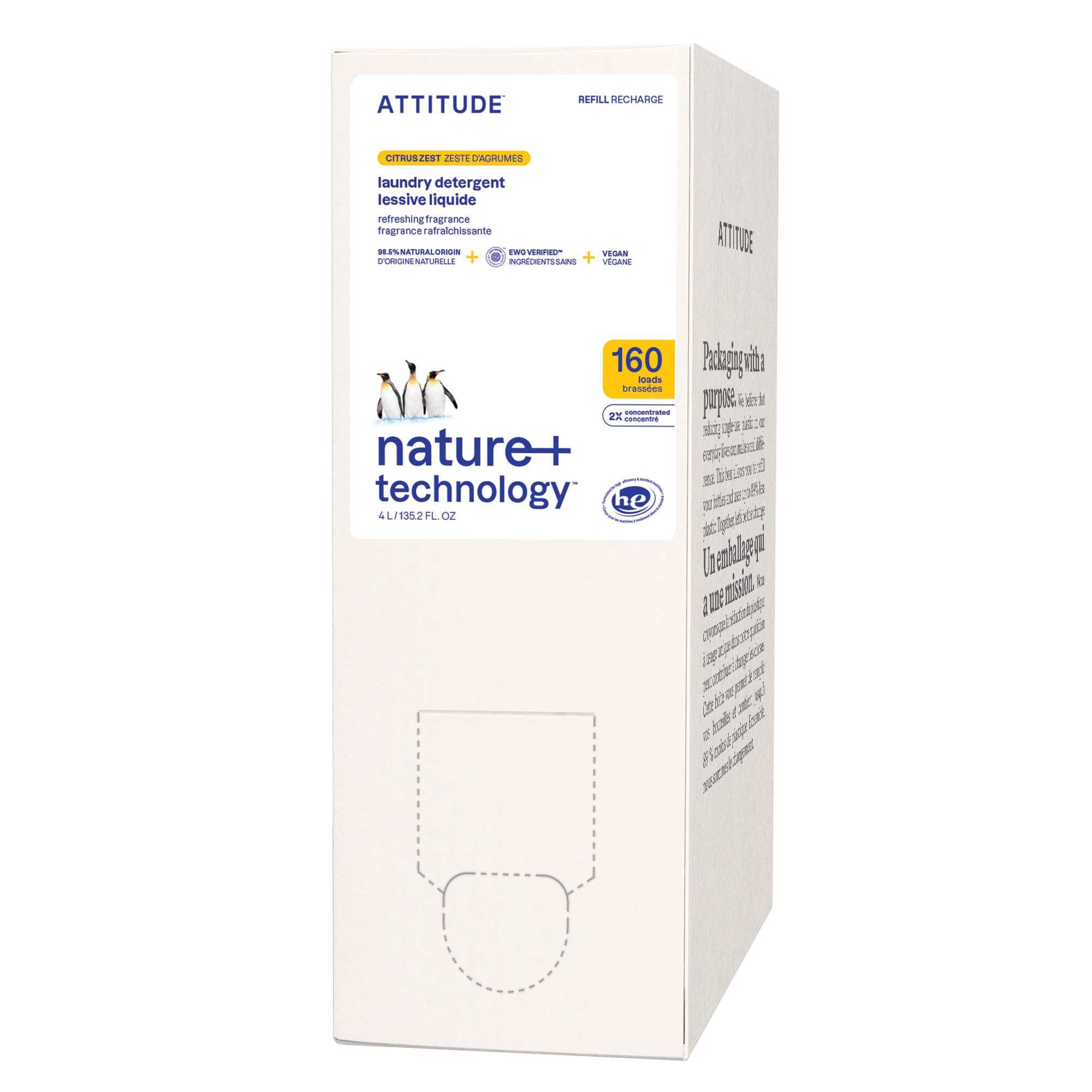 ATTITUDE Liquid Laundry Detergent Refill, EWG Verified, HE Compatible, Plant-Based & Vegan, Natural Laundry Soap, Made in Canada, Citrus Zest Scent, 160 Loads, 4 Liters 🍁 All In One Marketplace Canada