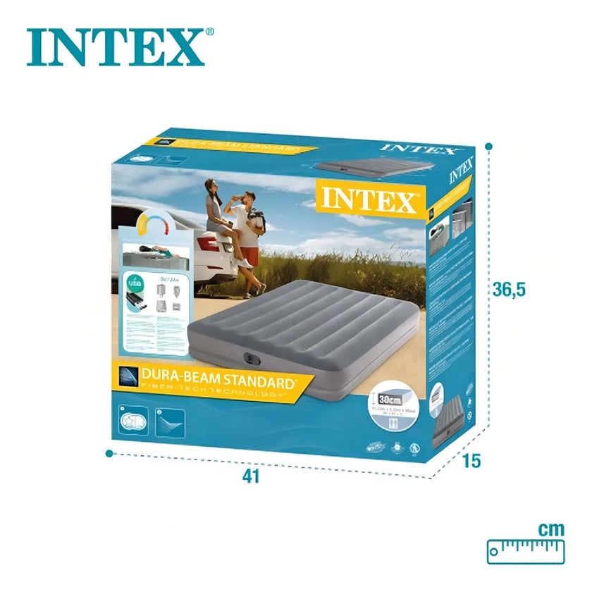 INTEX 64114E Dura-Beam Standard Prestige Air Mattress: Fiber-Tech – Queen Size – Built-in USB Electric Pump – 12in Bed Height – 600lb Weight Capacity 🍁 All In One Marketplace Canada