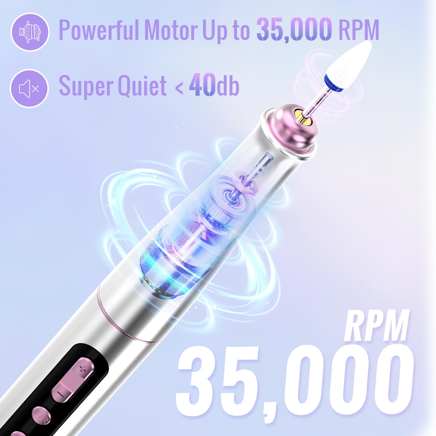 Denabuty Cordless Electric Nail Drill Machine, 13 in 1 Nail File Kit 35000RPM Professional Portable Rechargeable E File for Acrylic Polish Gel Removal Manicure Pedicure Set with 5 Speeds DN-2402 🍁 All In One Marketplace Canada
