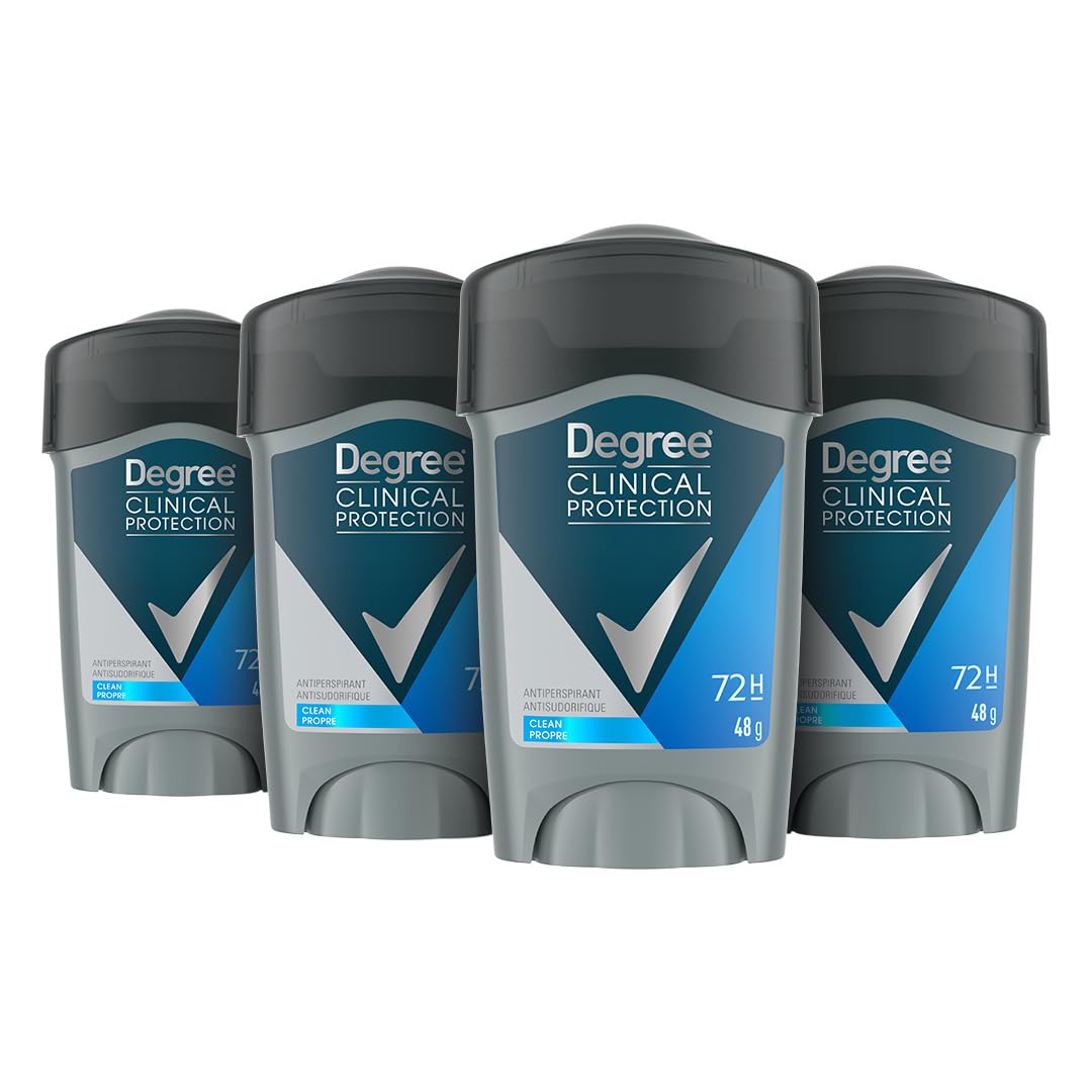Degree Men Clinical Protection Antiperspirant Deodorant, Clean, for 72-hour Sweat & Odour Protection, 48g (Pack of 4) 🍁 All In One Marketplace Canada