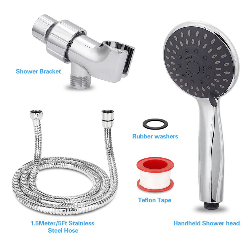 Shower Head, High Pressure Handheld Showerhead with Hose, 5 Settings Chrome Finished Hand Held Rainfall Shower Set- Including Bracket Teflon Washer 🍁 All In One Marketplace Canada