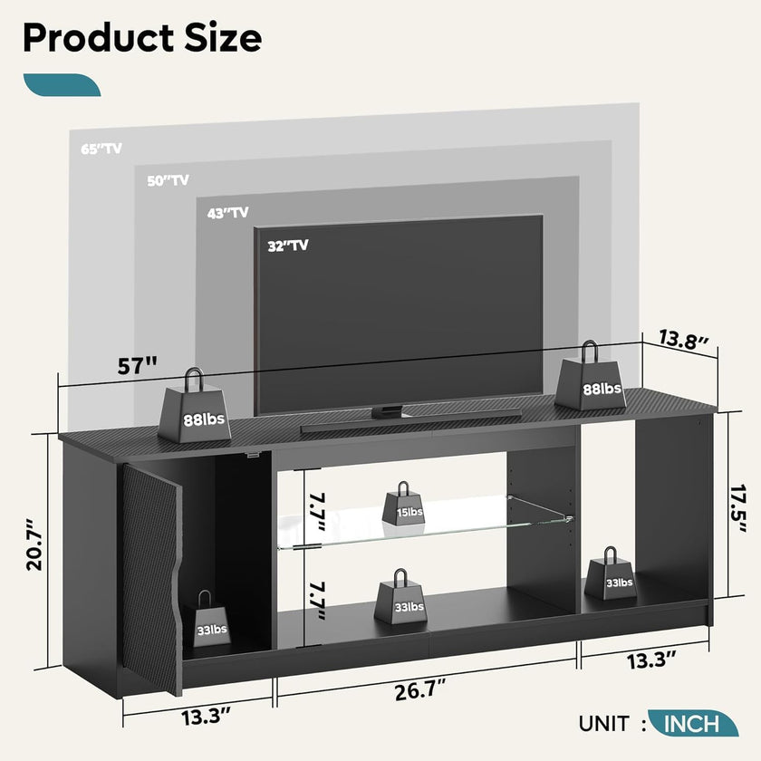 Bestier 57 inch TV Stand for 65 Inch TV, Black Entertainment Center 🍁 All In One Marketplace Canada