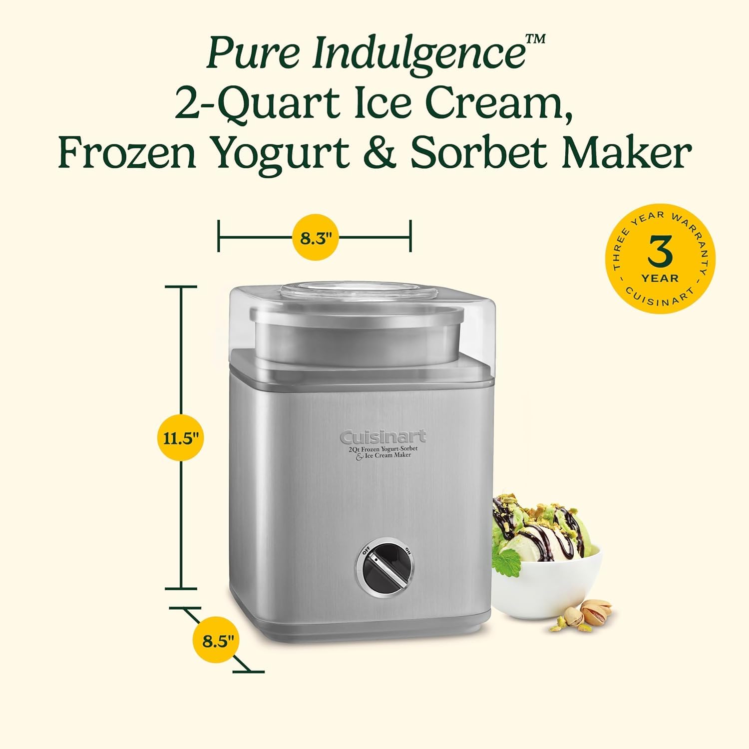 Cuisinart Pure Indulgence Frozen Yogurt-Ice Cream & Sorbet Maker, 2-Qt Capacity, Silver (ICE-30WNC) 🍁 All In One Marketplace Canada