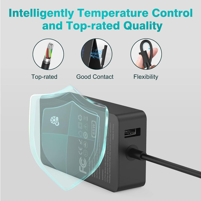 IFEART 65W Laptop Charger Compatible with Surface Pro 11/10/ 9/8/ 7+/ 7/6/ 5/4/ 3/ X, Power Adapter for Surface Laptop 7/6/5/4/3/2/1, Book 3/2/1, Go Tablet, Support 44W, 36W, 10FT 🍁 All In One Marketplace Canada