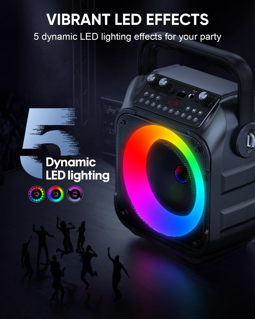 Karaoke Machine for Adults Kids, Portable Bluetooth Karaoke Speaker with 2 Wireless Microphones System with Lights, PA System for Home Party Supports USB/TF/REC/FM/AUX(No Screen Included) 🍁 All In One Marketplace Canada