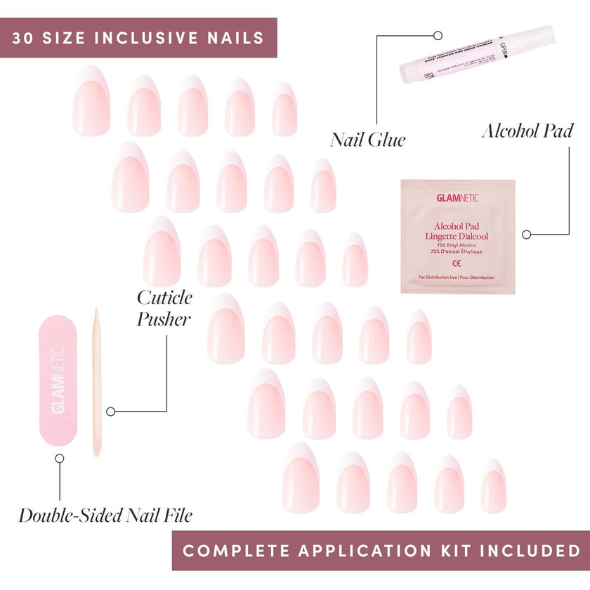 Glamnetic Press On Nails - Ma Damn | French Tip Nails, UV Finish Short Pointed Almond Shape, Reusable Semi-Transparent Nails in 12 Sizes - 24 Nail Kit with Glue 🍁 All In One Marketplace Canada