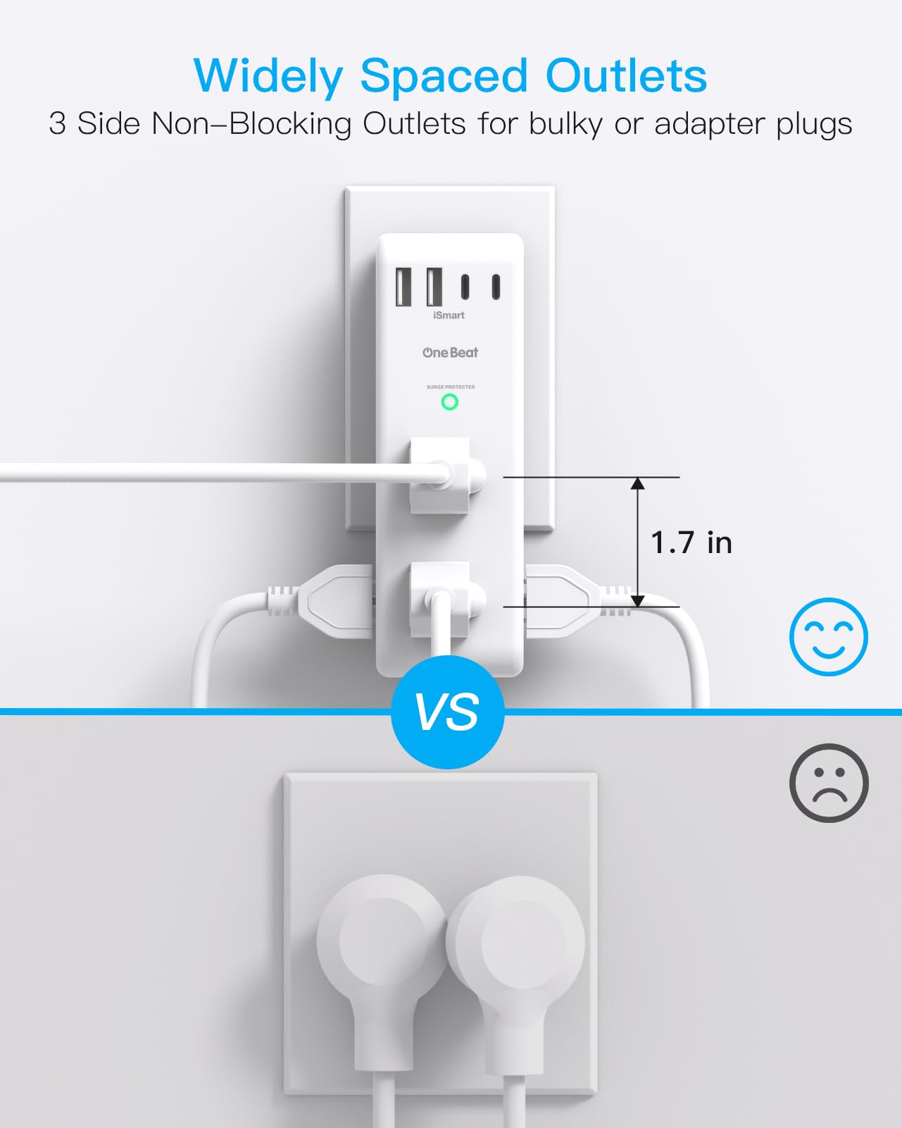 Surge Protector Outlet Extender - with Rotating Plug, 6 AC Multi Plug Outlet with 4 USB Ports (2 USB C), 1800 Joules, 3-Sided Swivel Power Bar with Spaced Splitter for Home, Office, Travel 🍁 All In One Marketplace Canada