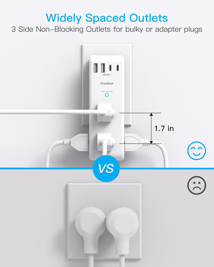 Surge Protector Outlet Extender - with Rotating Plug, 6 AC Multi Plug Outlet with 4 USB Ports (2 USB C), 1800 Joules, 3-Sided Swivel Power Bar with Spaced Splitter for Home, Office, Travel 🍁 All In One Marketplace Canada