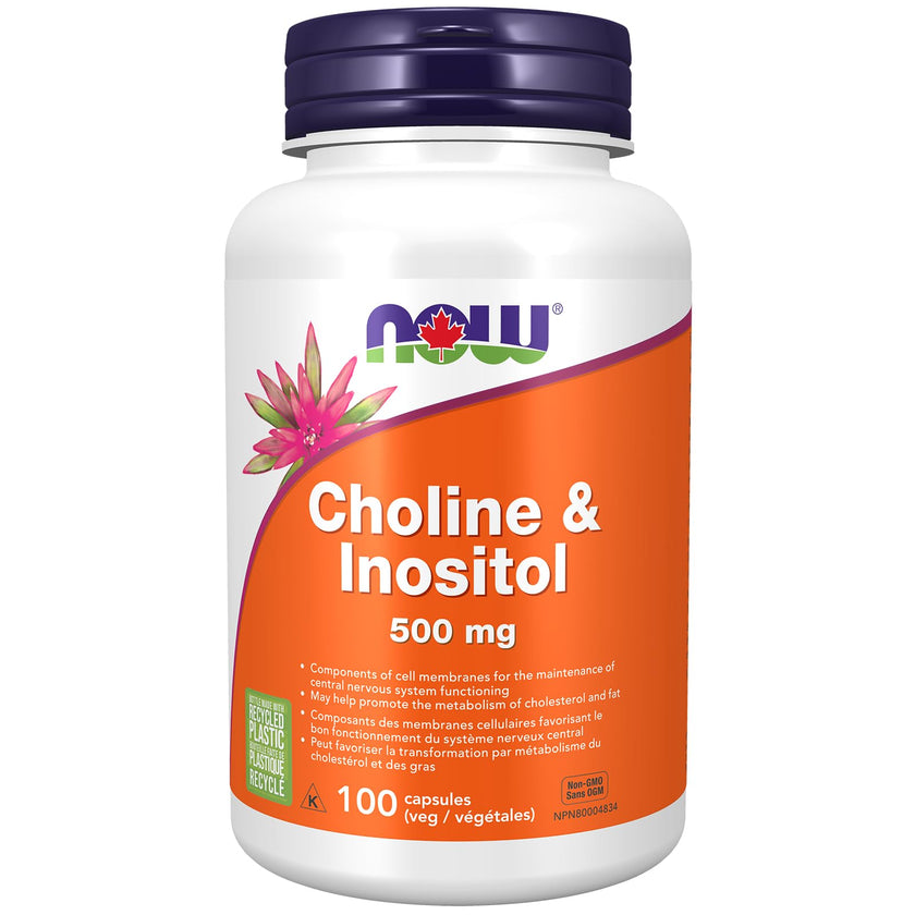 NOW Supplements, Choline & Inositol 500 mg, Healthy Nerve Transmission*, Nervous System Health, 100 Capsules 🍁 All In One Marketplace Canada