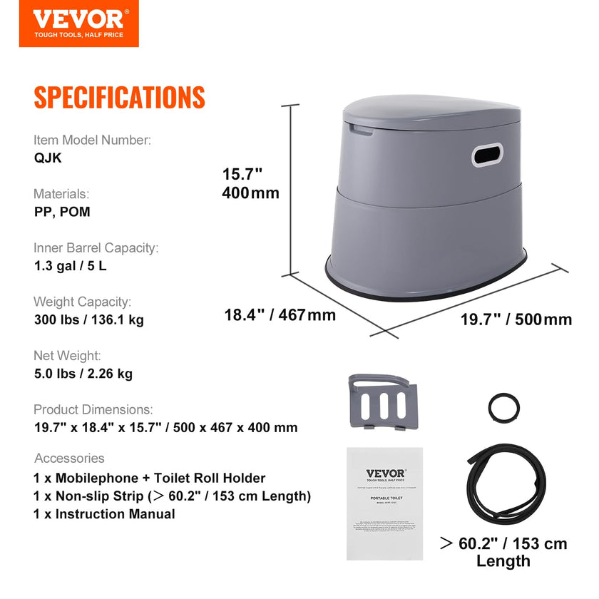 VEVOR Portable Toilet for Camping, Porta Potty with 1.3 Gal Detachable Inner Bucket & Removable Paper Holder, Commode with Dual Lids, Travel Toilet for Adults Kids Outdoor Camping Car Long Road Trips 🍁 All In One Marketplace Canada