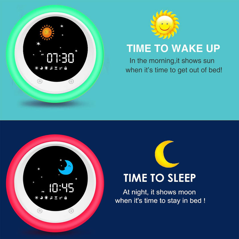 I.Code Sun & Moon Rise Kids Alarm Clock, Children's Sleep Trainer, Sleep Sound Machine, Wake Up Light & Night Light, Teach Kids Day & Night 🍁 All In One Marketplace Canada